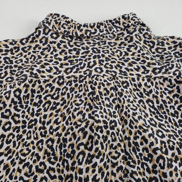 J Crew 100% Silk Leopard Blouse Womens 6 Black Long Sleeve Button Up Collar Top - Picture 6 of 11